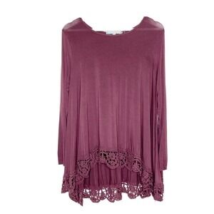 Cecico Crochet Trim Long Sleeve Swing Top